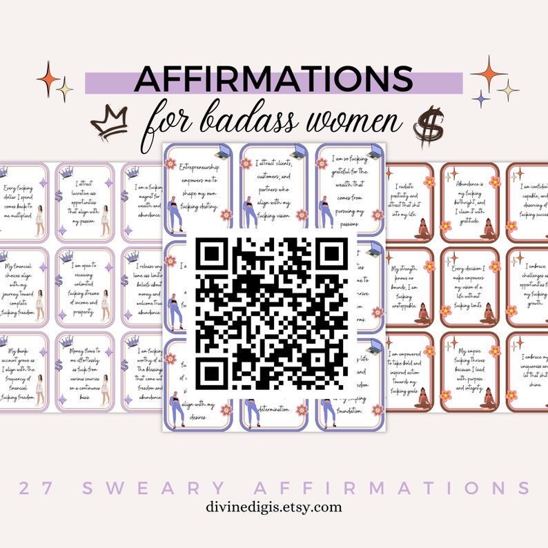 Badass Affirmations Bundle Printable Sweary Affirmation Cards for Women
