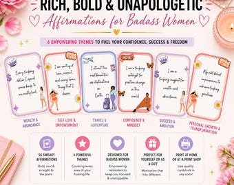 Tarjetas de afirmaciones con mentalidad de chica rica / 54 afirmaciones empoderadoras con palabrotas para mujeres / PDF imprimible