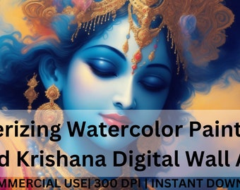 Lord Krishna Wall Art, Krishna Digital Art, Digital Download, Hinduism, Indian God, Divine Krishna, Mystical Art, Krishna Painting,Mysticism