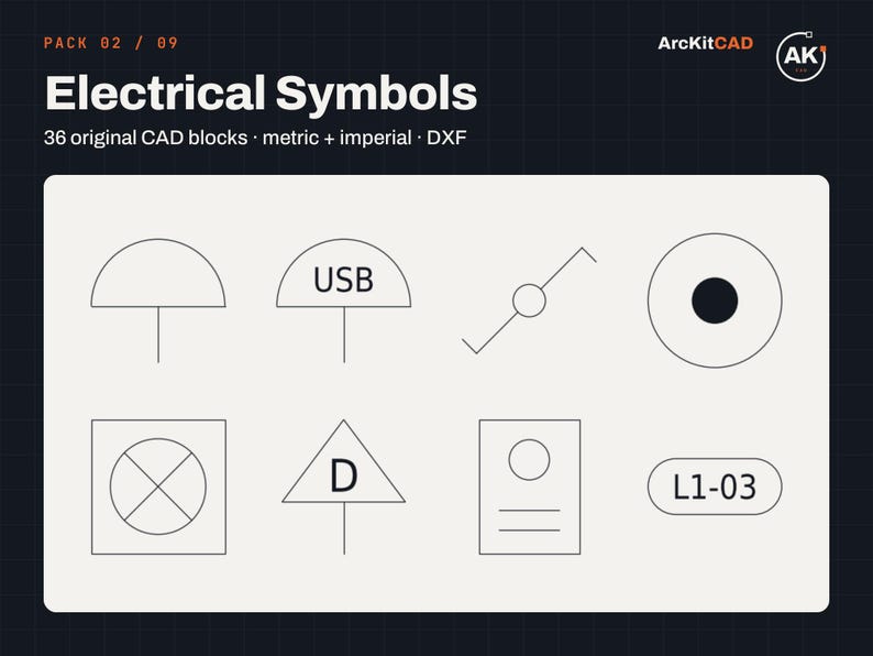 Autocad Electrical Symbols | 36 Blocks | Sockets, Switches, Lighting ...