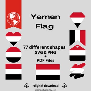 Yemen Flag Bundle 77 SVG & 77 PNG Printable Files for Ready to Use Designs Asia Country Flag Printable Banners and Printable Pennants