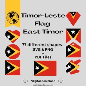 Timor-Leste Flag Bundle 77 SVG & 77 PNG Printable Files for Ready to Use Designs Asia Country East Timor Flag Printable Banners and Pennants