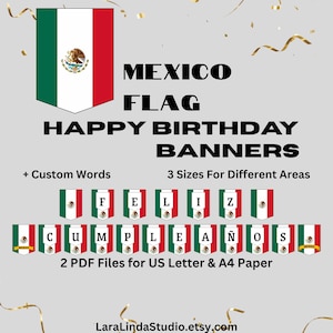 Happy Birthday Banner Mexico Flag Themed Digital Birthday Decoration Printable Feliz Cumpleaños in 3 Different Letter Sizes