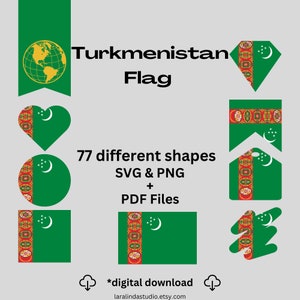 Turkmenistan Flag Bundle 77 SVG & 77 PNG Printable Files for Ready to Use Designs Asia Country Flag Printable Banners and Printable Pennants