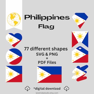 Philippines Flag Bundle 77 SVG & 77 PNG Printable Files for Ready to Use Designs Asia Country Flag Printable Banners and Printable Pennants