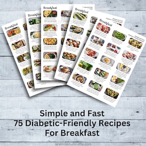 Elenco dei pasti per il diabete a colazione Colazione per diabetici Ricette facili per gestire la glicemia File PDF e PNG stampabili