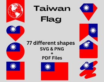 Taiwan Flag Bundle 77 SVG & 77 PNG Printable Files for Ready to Use Designs Asia Country Flag Printable Banners and Printable Pennants