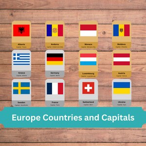 Europe Countries Flash Cards Nomenclature Cards Montessori Based Printable Cards for Preschool Kids