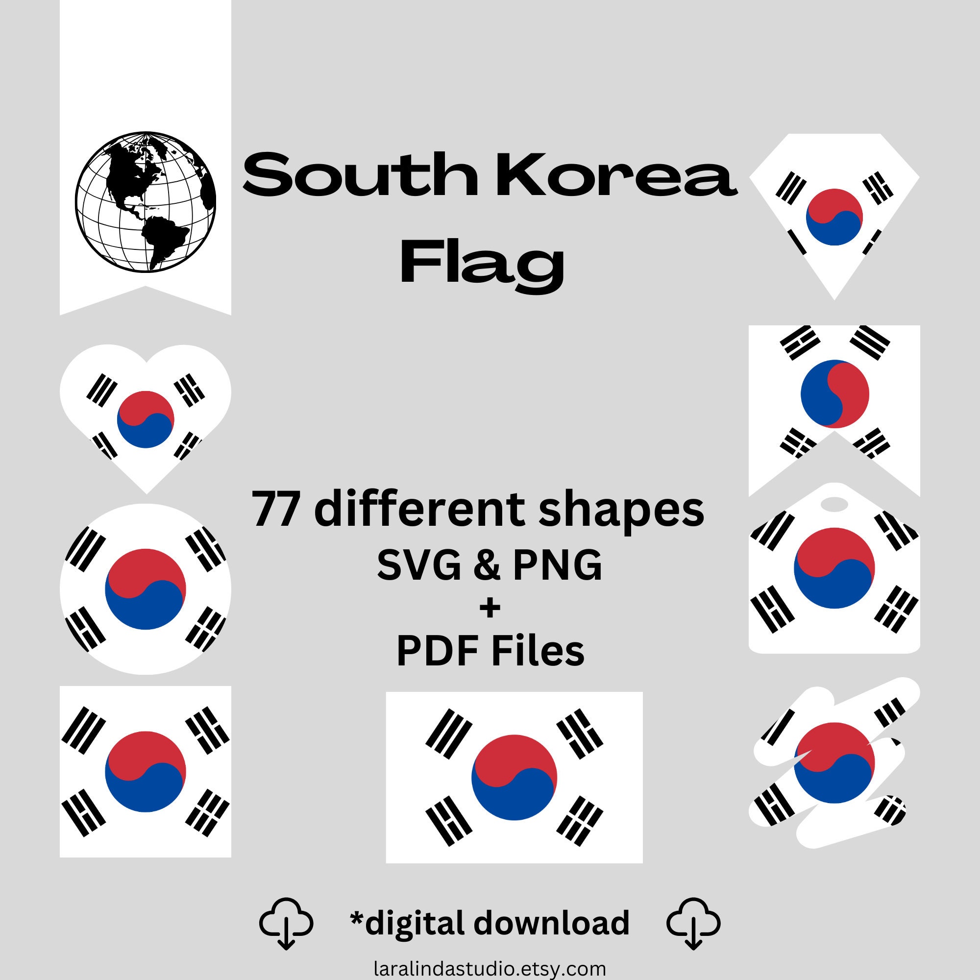 South Korea Flag Bundle 77 SVG & 77 PNG Printable Files for Ready to Use Designs Asia Country Flag Printable Banners and Printable Pennants