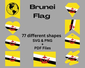 Brunei Flag Bundle 77 SVG & 77 PNG Printable Files for Ready to Use Designs Asia Country Flag Printable Pennants and Printable Banners
