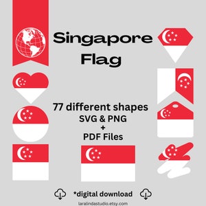 Singapore Flag Bundle 77 SVG & 77 PNG Printable Files for Ready to Use Designs Asia Country Flag Printable Banners and Printable Pennants