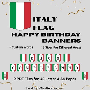 Happy Birthday Banner Italian Flag Themed Digital Birthday Decoration Printable Product in 3 Sizes Letters With Custom Words Buon Compleanno