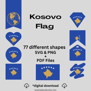 Kosovo Flag Bundle 77 SVG & PNG Printable Files for Ready to Use Designs Europe Country Flag Printable Pennants and Printable Banners