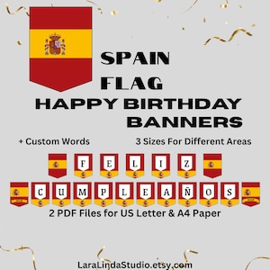 Happy Birthday Banner Spanish Flag Themed Digital Birthday Decoration Printable Feliz Cumpleanos in 3 Different Letter Sizes