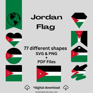 Jordan Flag Bundle 77 SVG & 77 PNG Printable Files for Ready to Use Designs Asia Country Flag Printable Banners and Printable Pennants