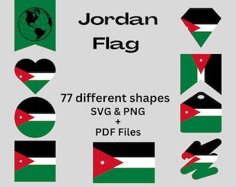 Jordan Flag Bundle 77 SVG & 77 PNG Printable Files for Ready to Use Designs Asia Country Flag Printable Banners and Printable Pennants