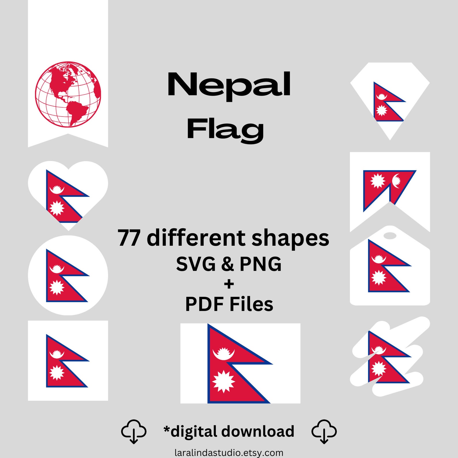 Nepal Flag Bundle 77 SVG &amp; 77 PNG Printable Files for Ready to Use ...