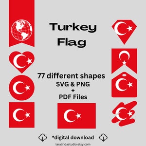 Turkey Flag Bundle 77 SVG & 77 PNG Printable Files for Ready to Use Designs Asia Country Turkiye Flag Printable Banners and Pennants