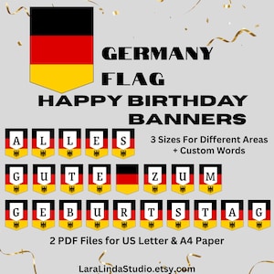 Happy Birthday Banner Germany Flag Themed Birthday Decoration Printable Alles Gute Zum Geburtstag in 3 Different Letter Sizes