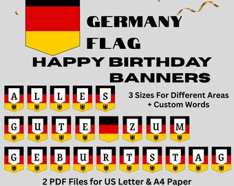 Happy Birthday Banner Germany Flag Themed Birthday Decoration Printable Alles Gute Zum Geburtstag in 3 Different Letter Sizes