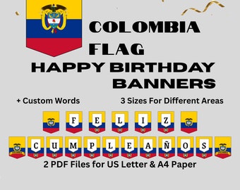Happy Birthday Banner Colombia Flag Themed Digital Birthday Decoration Printable Feliz Cumpleanos in 3 Different Letter Sizes