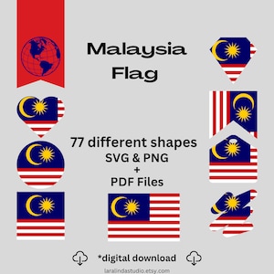 Malaysia Flag Bundle 77 SVG & 77 PNG Printable Files for Ready to Use Designs Asia Country Flag Printable Banners and Printable Pennants