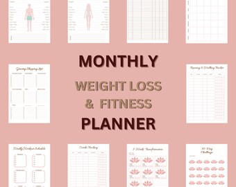 Monthly Weight Loss Tracker Weekly Fitness Planner Wellness & Fitness Printable Bundle