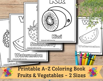 Baby Shower Activity Baby Shower Coloring Book Fruits and Vegetables First ABC Book Coloring Printable PDF Pages Custom Name 2 Sizes
