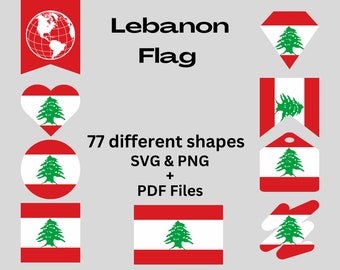 Lebanon Flag Bundle 77 SVG & 77 PNG Printable Files for Ready to Use Designs Asia Country Flag Printable Banners and Printable Pennants