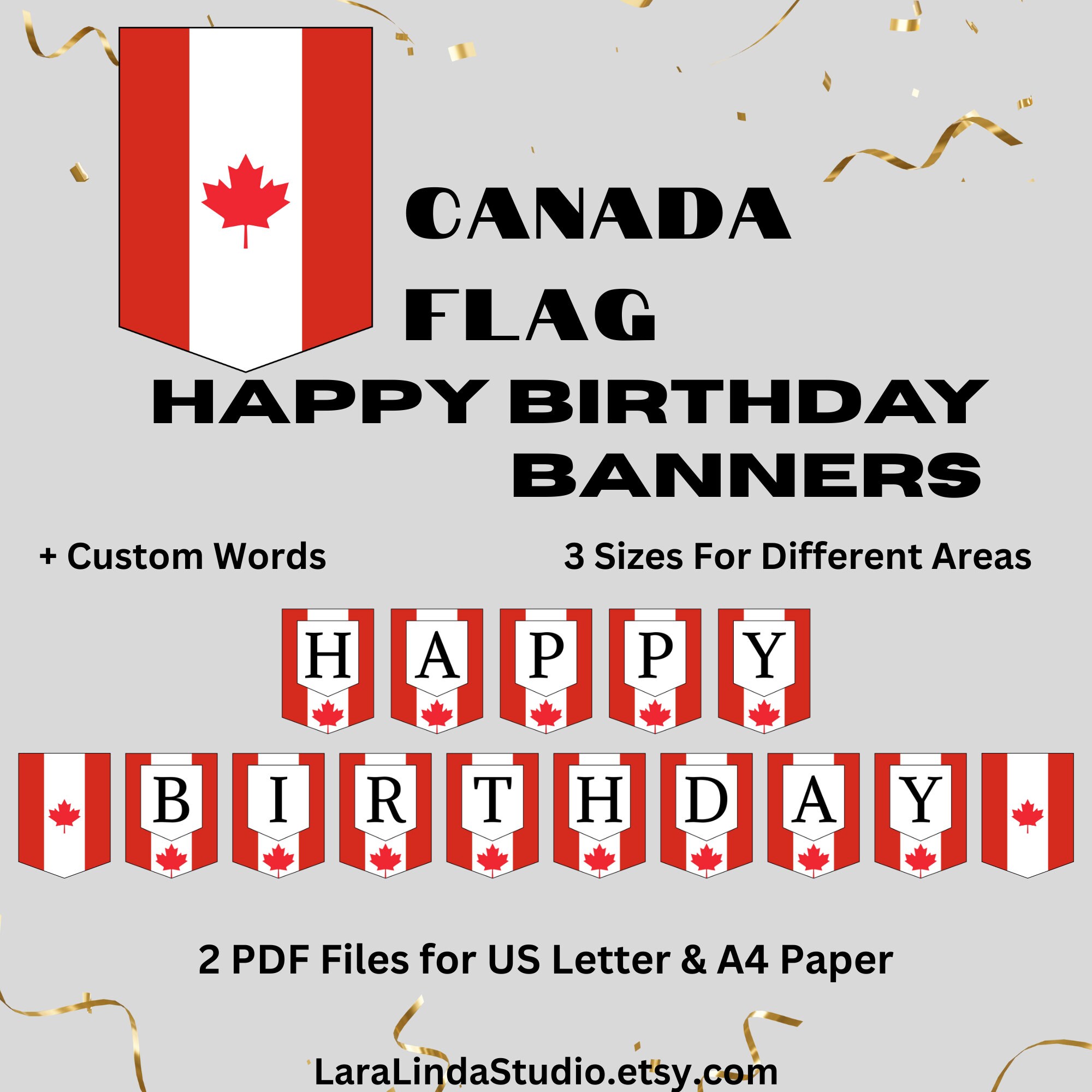 Happy Birthday Banner Canada Flag Themed Birthday With Custom Words in 3 Sizes Canada Birthday Party Decoration Printable Banners
