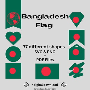 Bangladesh Flag Bundle 77 SVG & 77 PNG Printable Files for Ready to Use Designs Asia Country Flag Printable Pennants and Printable Banners