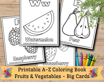 First ABC Book Baby Shower Coloring Book Baby's Gift Fruits and Vegetables Coloring Printable PDF Pages Baby Shower Activity Custom Name 1x1