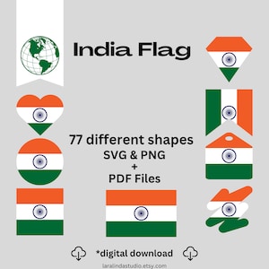 India Flag Bundle 77 SVG & 77 PNG Printable Files for Ready to Use Designs Asia Country Flag Printable Banners and Printable Pennants
