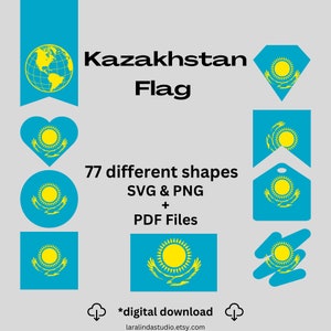Kazakhstan Flag Bundle 77 SVG & 77 PNG Printable Files for Ready to Use Designs Asia Country Flag Printable Banners and Printable Pennants