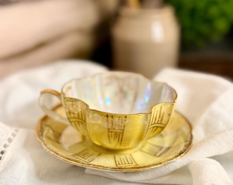 Vintage Royal Sealy Yellow Lusterware Teacup and Saucer
