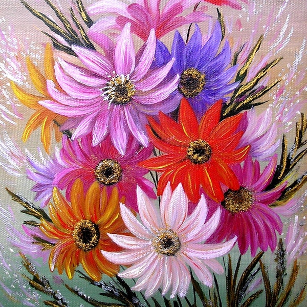 Original oil Painting "Bouquet of flowers" Oil painting. Oil on canvas. 25x30. Flowers painting. Summer flowers. Gift a woman.