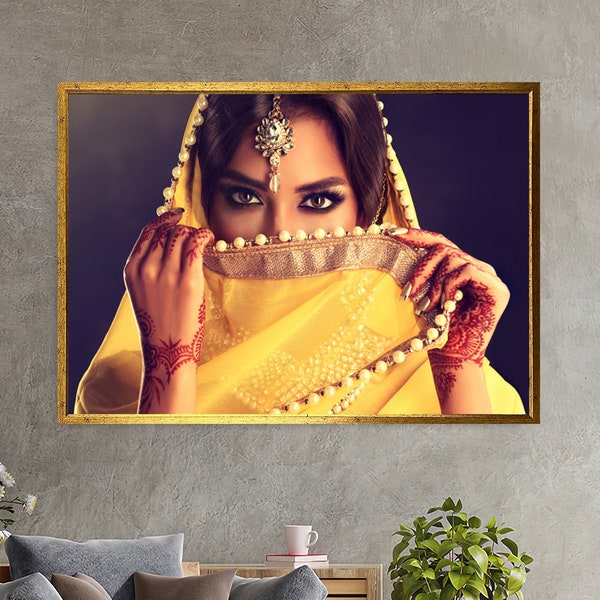 Indian Woman Canvas Wall Art, Traditional Indian Woman Canvas Print, Woman Poster Wall Decor, Framed Canvas Wall Art, Decor for Gift