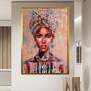African Woman in Turban Canvas Wall Art, Black Woman Canvas Print, Woman Portrait, Oil Painting Print Canvas Wall Decor, Poster Wall Decor