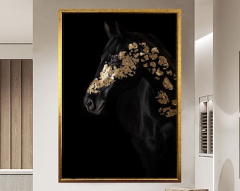 Black Horse Canvas Wall Art, Horse Canvas Print Home Decor, Horse Print Wall Art, Animal Wall Decor, Horse Lover Gift, Framed Canvas Art