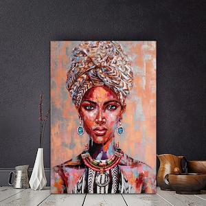 African Woman in Turban Canvas Wall Art, Black Woman Canvas Print ...