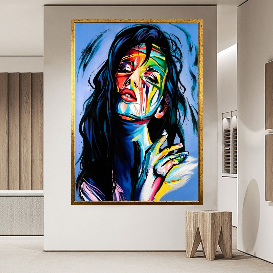 Abstract Woman Canvas Wall Art Colorful Beauty Portrait Etsy