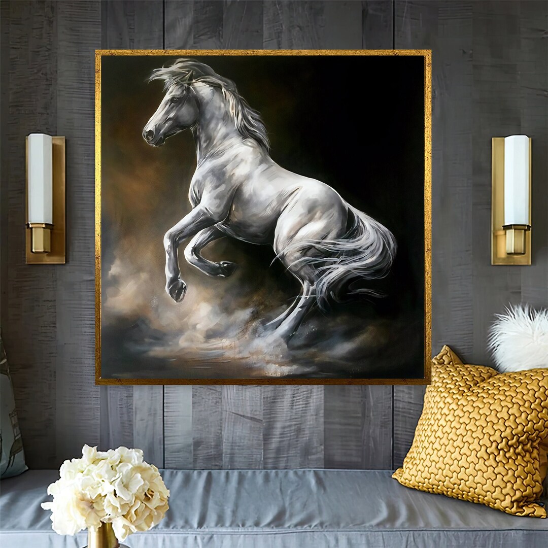 Horse Canvas Wall Art, White Horse Canvas Print, Abstract Cool Horse