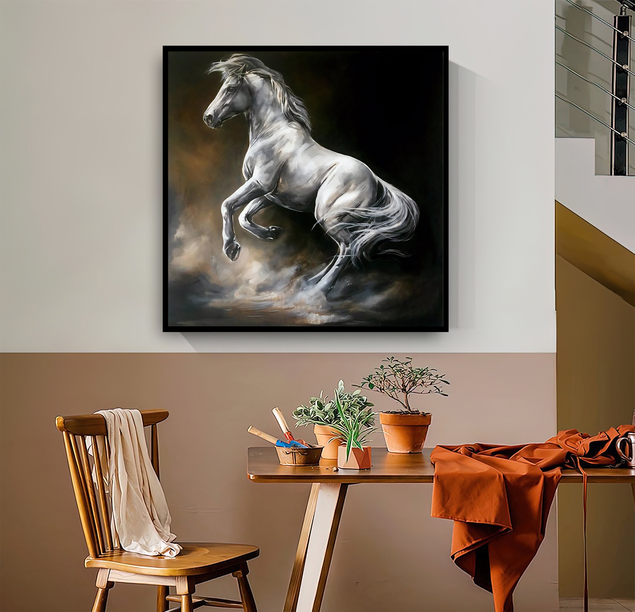 Horse Canvas Wall Art, White Horse Canvas Print, Abstract Cool Horse