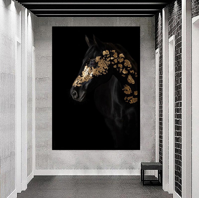 Black Horse Canvas Wall Art, Horse Canvas Print Home Decor, Horse Print Wall Art, Animal Wall
