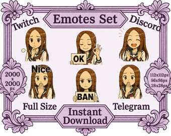 PNG-bestanden - schattig plagend meisje anime reactie emotie emotes Twitch onenigheid set - afdrukbaar bestand, kawaii sticker, T-shirt, game-emote set,