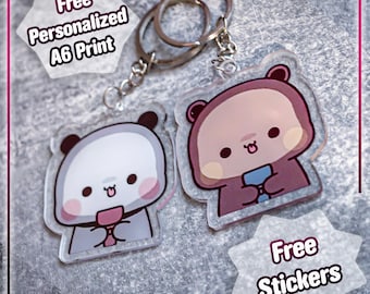 Bubu Dudu Keychain Set for Couples - with Free Stickers & Art Print - Perfect Valentine Anniversary Gift
