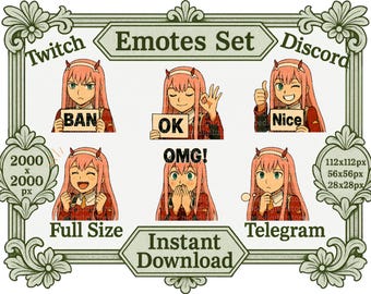 PNG-bestanden - schattig anime-meisje reactie emotie emotes Twitch Discord set - afdrukbaar bestand, kawaii sticker, T-shirt, game-emote set downloaden