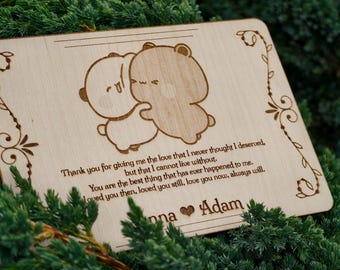 Dudu & Bubu Personalized Wooden Greetings Card, Laser Engraving, lovers couples