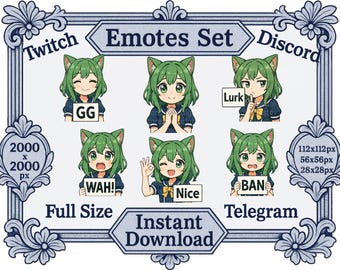 PNG-bestanden - schattige anime kat meisje verlegen nek reactie emotie emotes Twitch onenigheid emote set - afdrukbaar bestand, kawaii sticker, T-shirt, spel