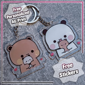 Ensemble de porte-clés Bubu Dudu pour couple - avec autocollants gratuits et impression d'art - parfait cadeau d'anniversaire de la Saint-Valentin